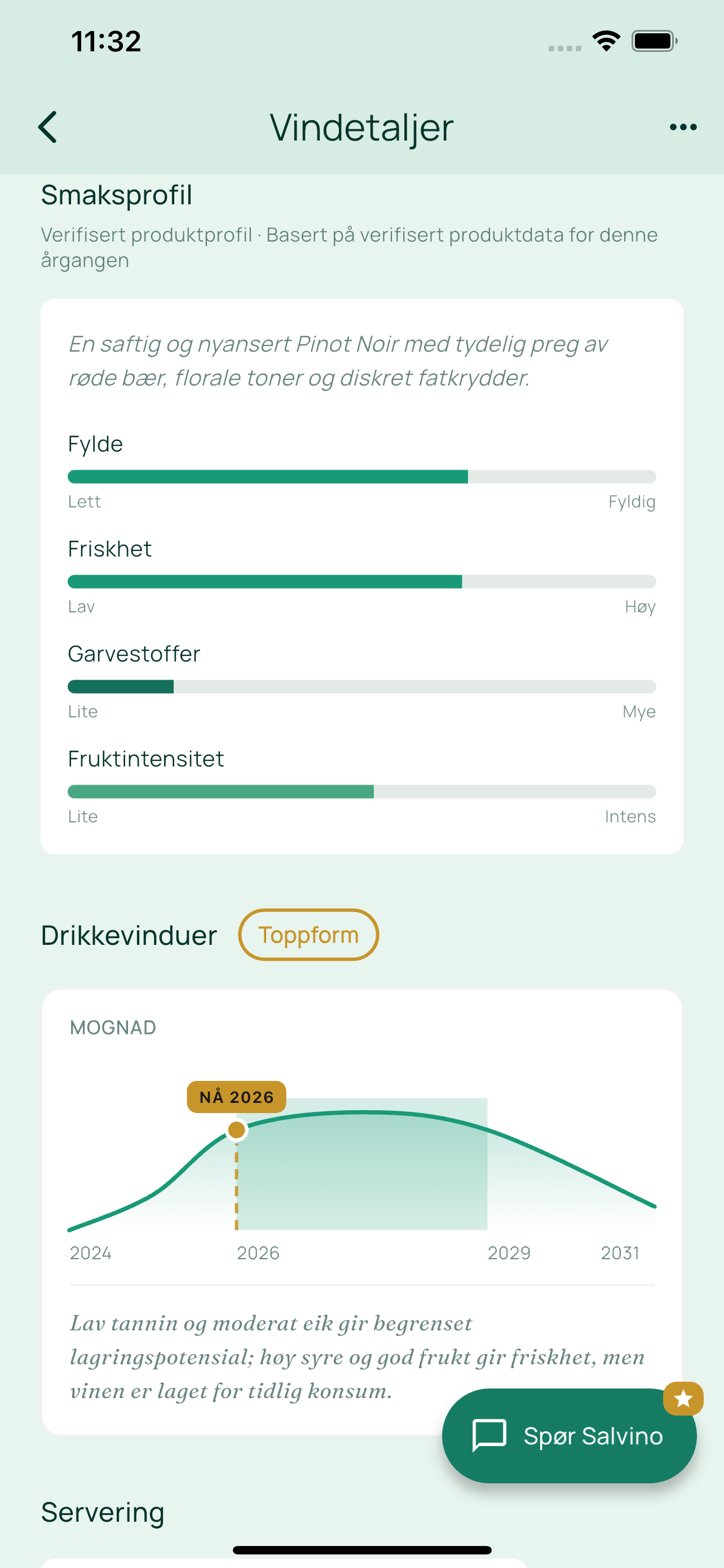 Vindetaljer – smaksprofil og drikkevinduer